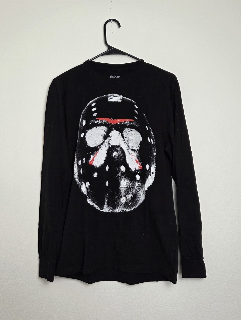 Friday the 13th Jason Hockey Mask Men's Black Long Sleeve Shirt Size Small